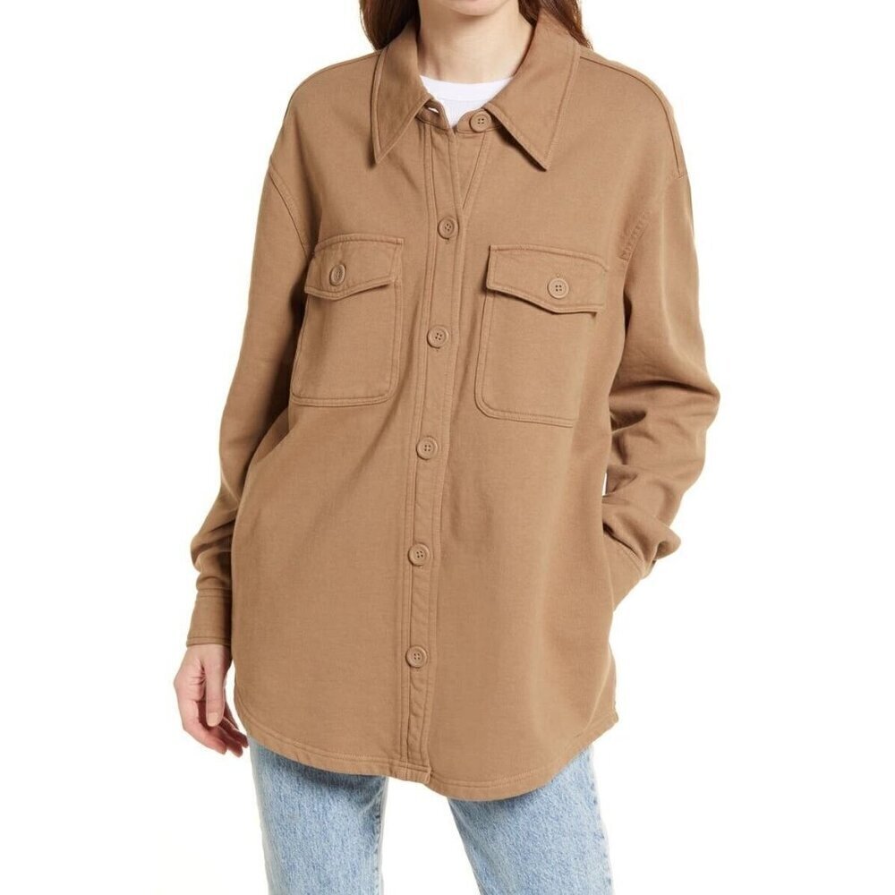 GSO235 Good American Cotton Fleece Shacket Shirt Jacket Size 1/2
